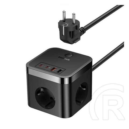 Baseus powercombo hálózati elosztó (3 ac+2 usb+2 type-c aljzat, 5v/3a, 30w, gyorstöltő, 150cm tápkábel) fekete