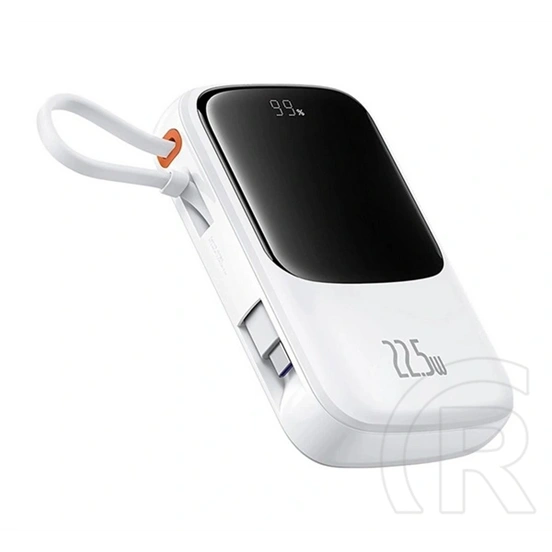Baseus qpow pro+ vésztöltő usb+2 type-c aljzat (10000mah, 22.5w, gyorstöltő, led kijelző + fix type-c kábel) fehér