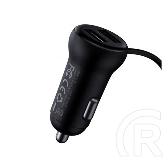 Baseus s-16 oe bluetooth fm transmitter autós töltő 2 usb aljzat (5v / 3.1a, microsd olvasó, aux, spirálkábel) fekete