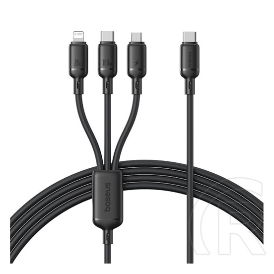 Baseus silky adatkábel 3in1 (type-c - type-c/ lightning/microusb, 100w, gyorstöltő, 150cm) fekete