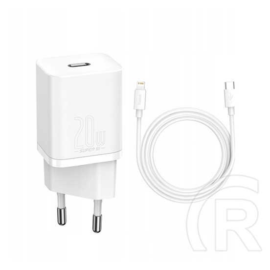 Baseus Super Si hálózati töltő (USB-C aljzat, 20W, USB-C/Lightning kábel, fehér)