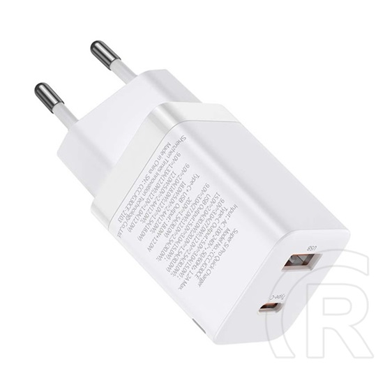 Baseus Super Si Pro hálózati töltő (USB-A + USB-C aljzat, 30W, fehér)