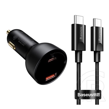 Baseus Superme autós töltő (USB-A + USB-C aljzat, 100W, USB-C kábel, fekete)