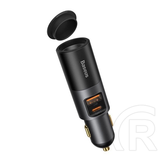 Baseus szivargyújtó adapter, elosztó, 2in1 (usb + type-c + szivartöltő aljzat, pd gyorstöltés, 2500ma, 120w) szürke