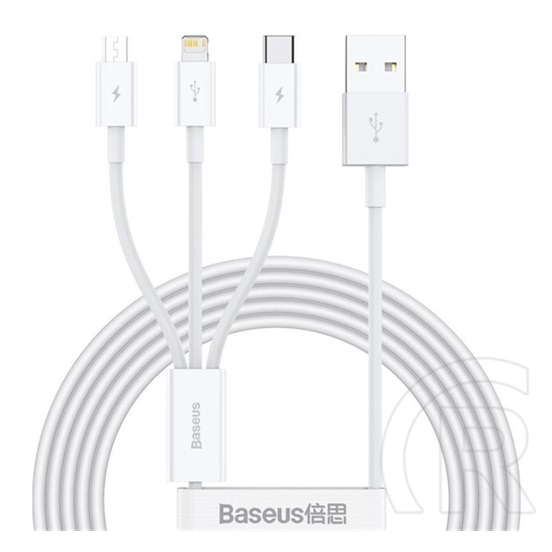 Baseus Superior 3in1 töltőkábel (USB-A / Lightning 8 pin + Micro-USB + USB-C dugó, 3,5A, 1,5 m, fehér)