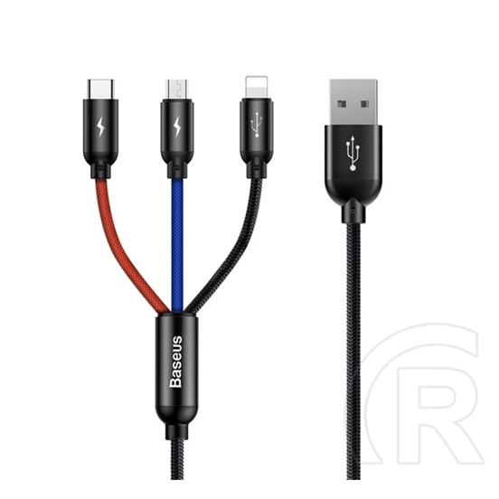 Baseus töltőkábel 3in1 (usb - lightning 8pin / type-c / microusb, gyorstöltés támogatás, 120cm) fekete