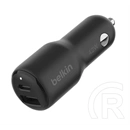 Belkin Boost Charge Dual autós töltő USB+Type-C aljzat (42W, PD gyorstöltés, QC gyorstöltés, prémium, fekete)