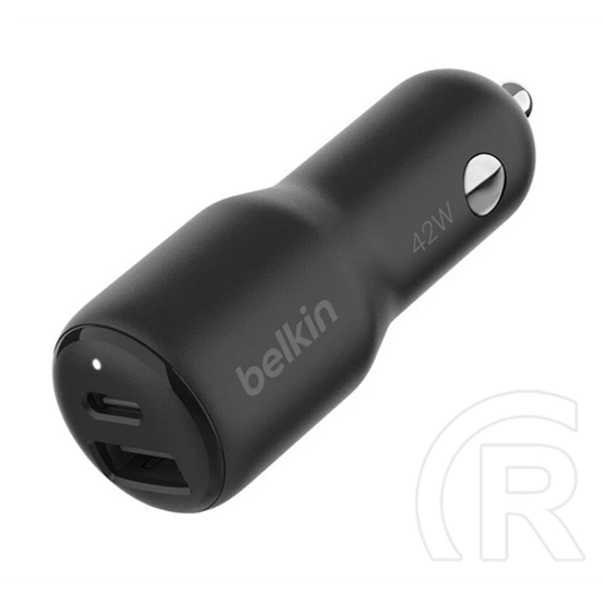 Belkin Boost Charge Dual autós töltő USB+Type-C aljzat (42W, PD gyorstöltés, QC gyorstöltés, prémium, fekete)