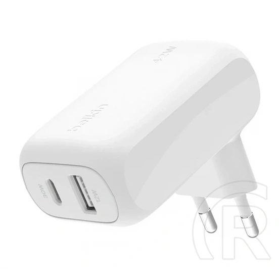 Belkin Dual hálózati töltő (42W, PD és QC gyorstöltés, USB, type-c aljzat, fehér)