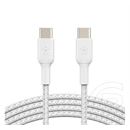 Belkin boostcharge adatkábel (type-c - type-c, 60w, gyorstöltő, cipőfűző, 200cm) fehér