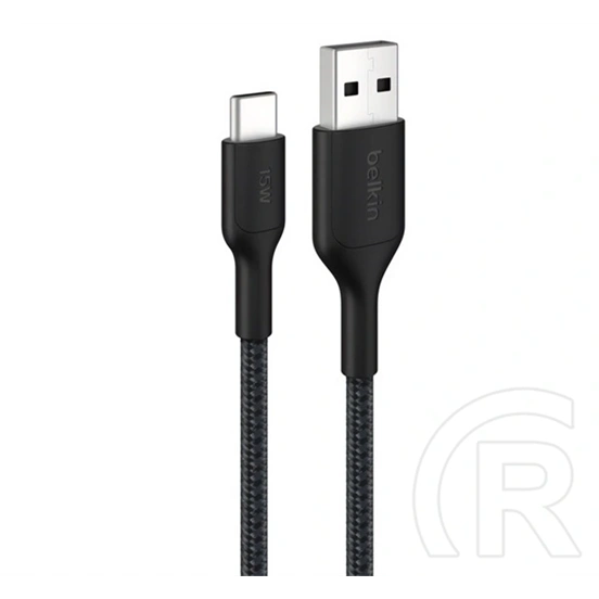Belkin boostcharge adatkábel (usb - type-c, 15w, gyorstöltő, cipőfűző, 200cm) fekete