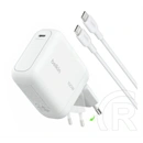 Belkin boostcharge hálózati töltő type-c aljzat (100w, gan, pd gyorstöltő + type-c kábel) fehér