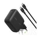 Belkin boostcharge hálózati töltő type-c aljzat (100w, gan, pd gyorstöltő + type-c kábel) fekete