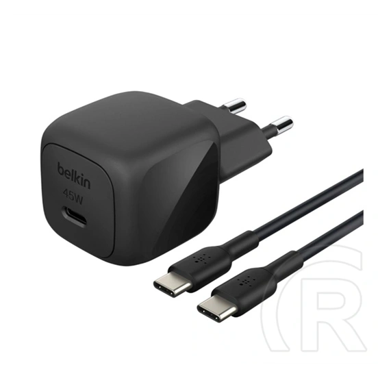Belkin boostcharge hálózati töltő type-c aljzat (45w, pd gyorstöltő 3.0 + type-c kábel) fekete