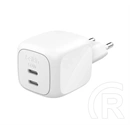 Belkin boostcharge pro hálózati töltő 2 type-c aljzat (50w, gan, pd gyorstöltő) fehér
