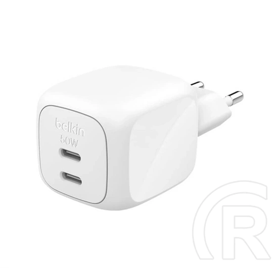 Belkin boostcharge pro hálózati töltő 2 type-c aljzat (50w, gan, pd gyorstöltő) fehér