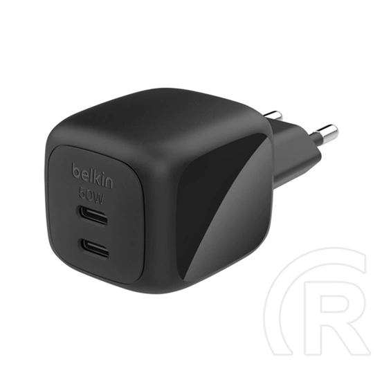 Belkin boostcharge pro hálózati töltő 2 type-c aljzat (50w, gan, pd gyorstöltő) fekete
