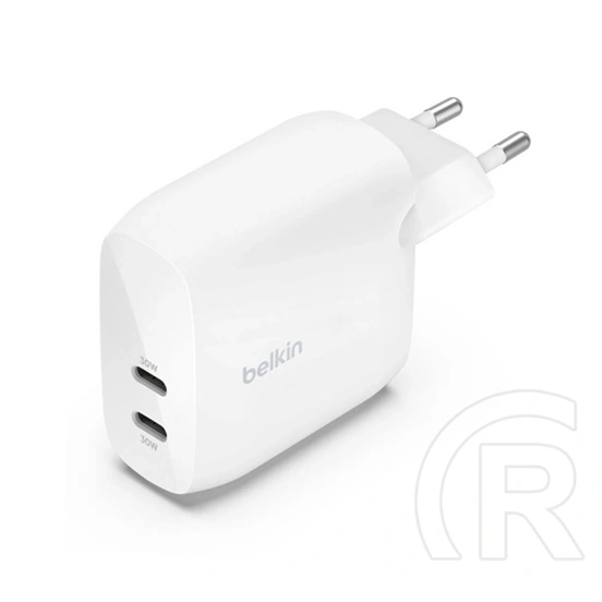 Belkin boostcharge pro hálózati töltő 2 type-c aljzat (60w, pd gyorstöltő) fehér