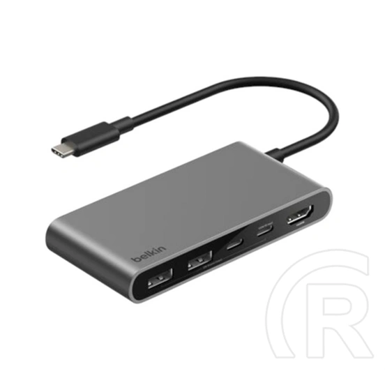 Belkin type-c hub 5in1 (elosztó, 2 usb+2 type-c+hdmi aljzat, 100w, pd gyorstöltő, 4k, 20cm) szürke
