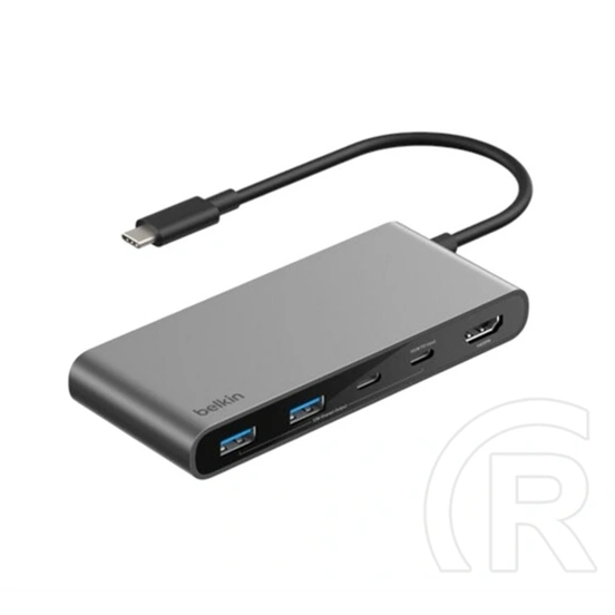 Belkin type-c hub 7in1 (elosztó, 2 usb+2 type-c+hdmi+sd/microsd kártya aljzat, 100w, pd gyorstöltő, 4k, 20cm) szürke