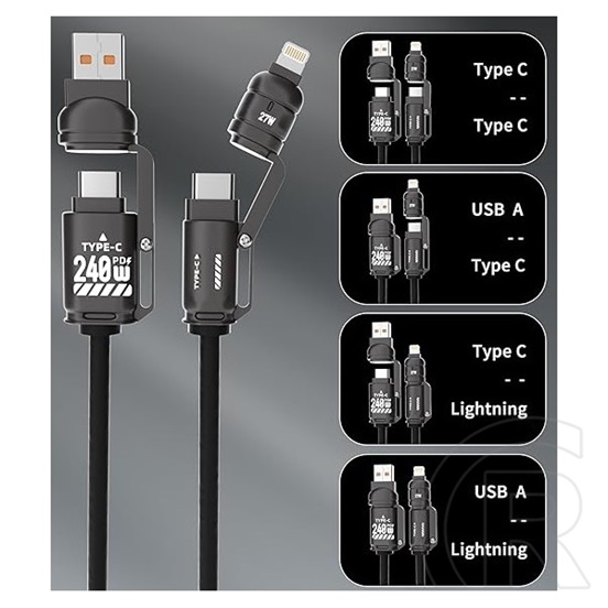 Blackbird Extreme adatkábel 4in1 (USB-A / USB-C / Lightning, 50-200 cm, fekete)