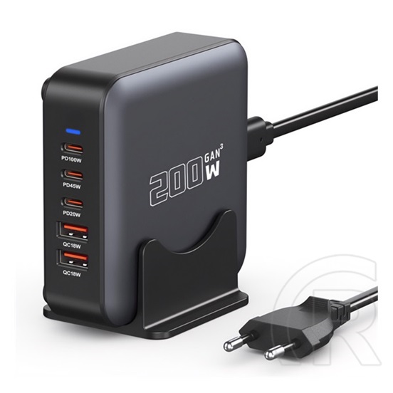 Blackbird bh1671 hálózati töltő 2 usb +3 type-c aljzat (200w, gan, pd gyorstöltő) fekete