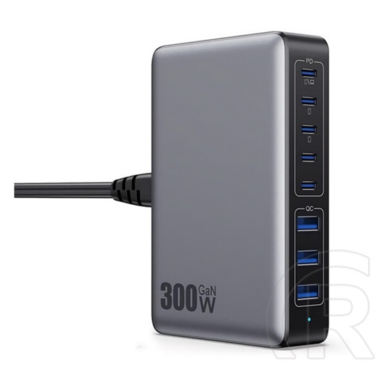 Blackbird bh1672 hálózati töltő 3 usb +5 type-c aljzat (300w, gan, pd gyorstöltő) fekete