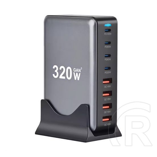 Blackbird bh1673 hálózati töltő 8 type-c aljzat (320w, gan, qc gyorstöltő) fekete