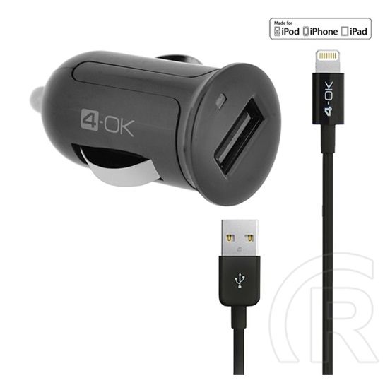 Blautel  4-ok autós töltő usb aljzat (5v / 2400ma, mfi Apple engedélyes, ipcmb5 utódja + lightning 8pin kábel) fekete