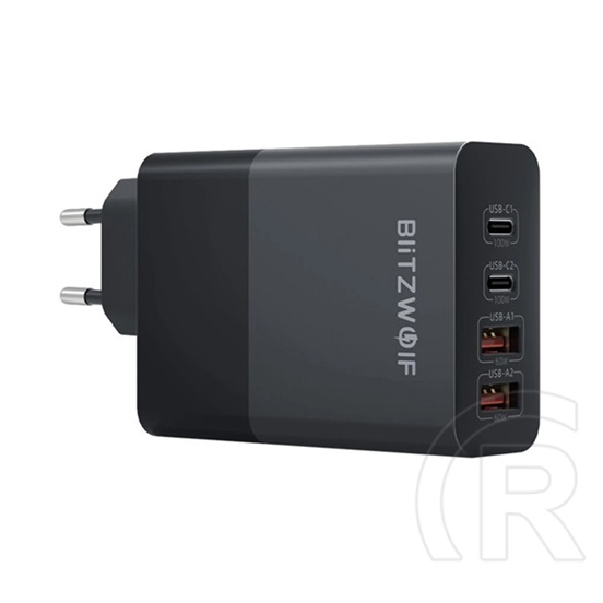 Blitzwolf bw-s29 hálózati töltő 2 usb+2 type-c aljzat (120w, pd gyorstöltő) fekete