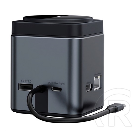 Blitzwolf type-c hub 9in1 (elosztó, 100w, 3 usb+type-c+rj45+hdmi+2 tf/sd kártya aljzat, 15w, wireless) fekete