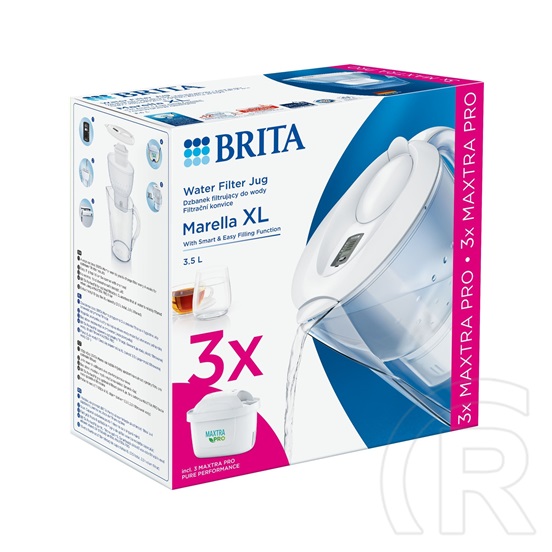 Brita Marella vízszűrő kancsó kezdőcsomag (fehér, 3,5 L) + 3 db Maxtra Pro szűrő patron