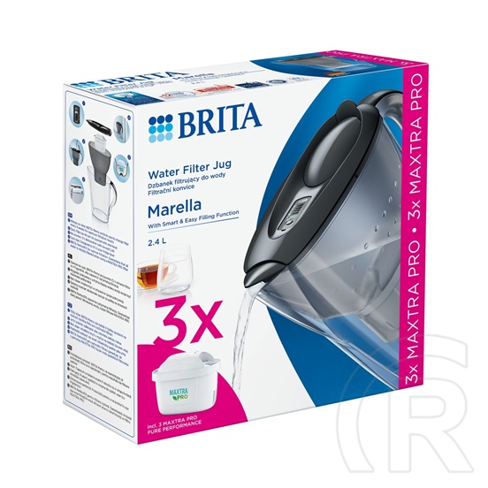 Brita Marella vízszűrő kancsó kezdőcsomag (szürke, 2,4 L) +3 db Maxtra Pro szűrő patron