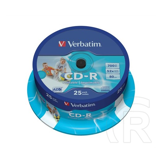 CD ROM Verbatim CD-R80 52x Cakebox, nyomtatható x25