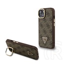 CG Mobile Apple iPhone 14 guess pu 4g strass triangle logo stand  védő (ütésálló, bőr hatás hátlap, kitámasztó) barna