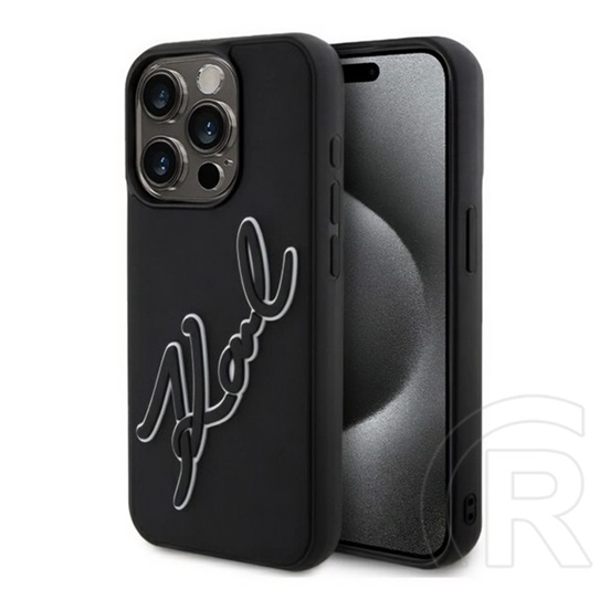 CG Mobile Apple iPhone 15 Pro karl lagerfeld 3d rubber signature szilikon telefonvédő (ütésállóság, 3d) fekete