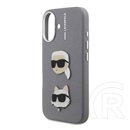 CG Mobile Apple iPhone 16 Karl Lagerfeld grained pu k&ch heads  (ütésálló, bőr hatás hátlap, 3d) világosszürke
