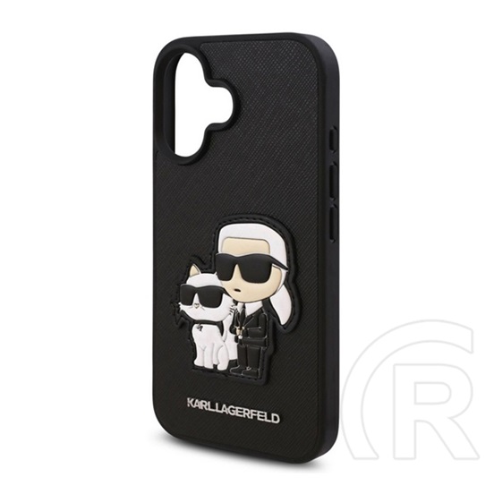 CG Mobile Apple iPhone 16 Karl Lagerfeld pu saffiano karl and choupette  (ütésálló, bőr hatás hátlap, 3d) fekete
