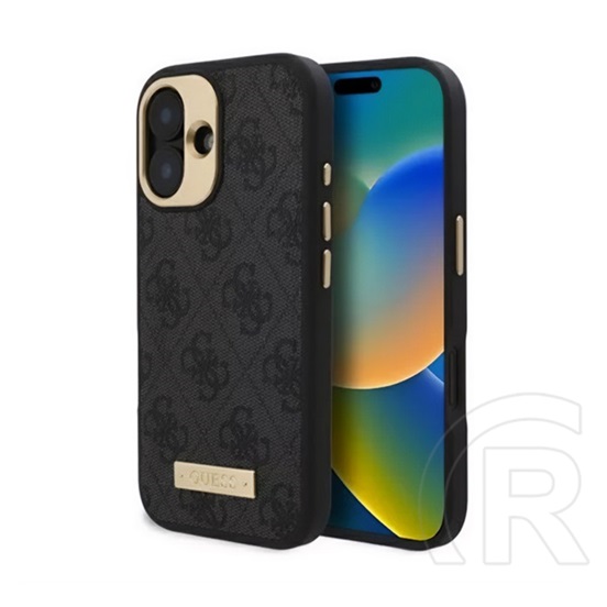 CG Mobile Apple iPhone 16 Plus guess 4g logo plate szilikon telefonvédő (textil hátlap, magsafe) fekete