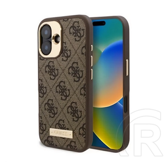 CG Mobile Apple iPhone 16 Plus guess 4g logo plate szilikon telefonvédő (textil hátlap, magsafe) világosbarna
