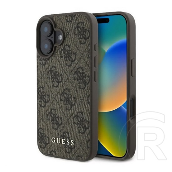 CG Mobile Apple iPhone 16 Plus guess 4g metal gold logo műanyag telefonvédő (textil hátlap) sötétbarna