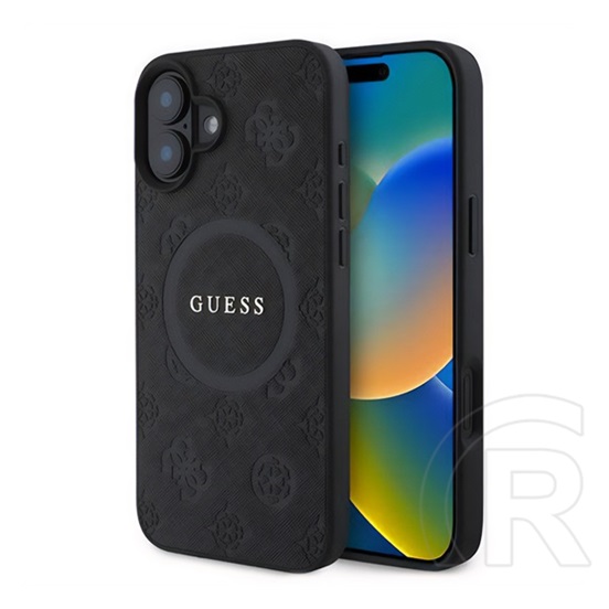 CG Mobile Apple iPhone 16 Plus guess saffiano peony classic logo szilikon védő (ütésálló, bőr hatású, magsafe) fekete