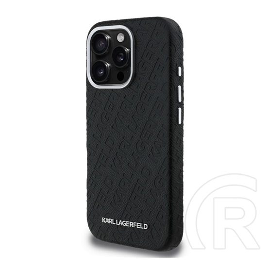 CG Mobile Apple iPhone 16 Pro Karl Lagerfeld grained pu repeated logo (ütésálló, bőr hatás hátlap, magsafe) fekete