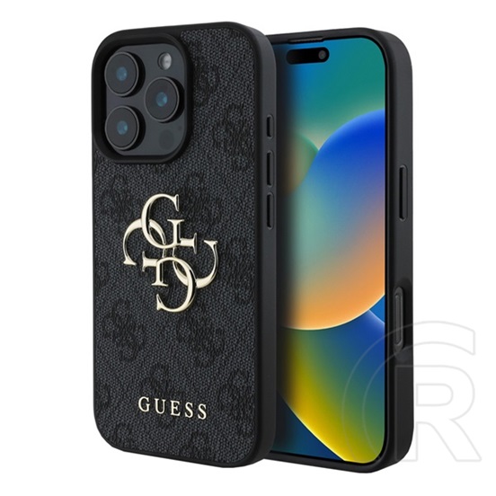 CG Mobile Apple iPhone 16 Pro Max guess 4g big logo szilikon telefonvédő (ütésállóság, bőr hatású hátlap) fekete