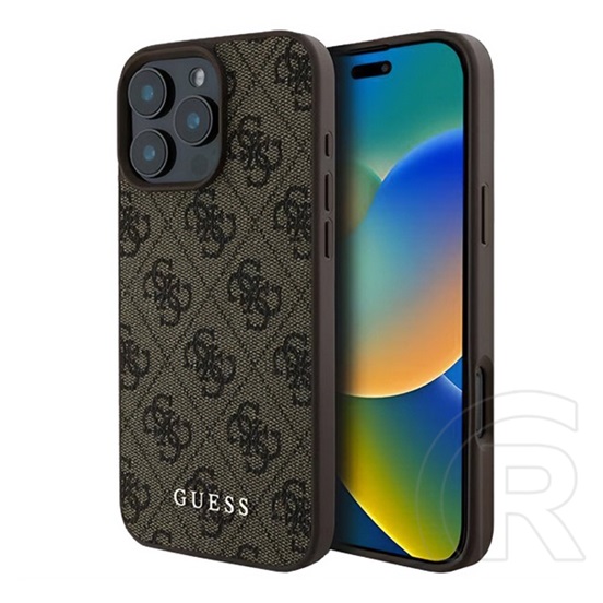 CG Mobile Apple iPhone 16 Pro Max guess 4g metal gold logo műanyag telefonvédő (textil hátlap) sötétbarna