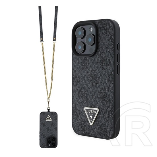 CG Mobile Apple iPhone 16 Pro Max guess crossbody szilikon védő (ütésállóság, bőr hatású hátlap + vállpánt) fekete