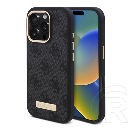 CG Mobile Apple iPhone 16 Pro guess 4g logo plate szilikon telefonvédő (textil hátlap, magsafe) fekete