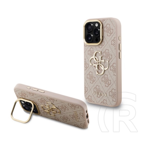 CG Mobile Apple iPhone 16 Pro guess 4g metal logo stand műanyag védő (ütésálló, bőr hatású hátlap, kitámasztó) rózsaszín