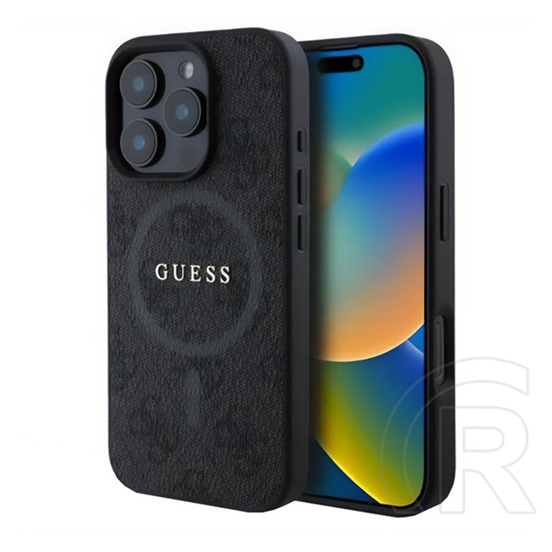 CG Mobile Apple iPhone 16 Pro guess 4g ring classic logo szilikon védő (ütésállóság, textil hátlap, magsafe) fekete