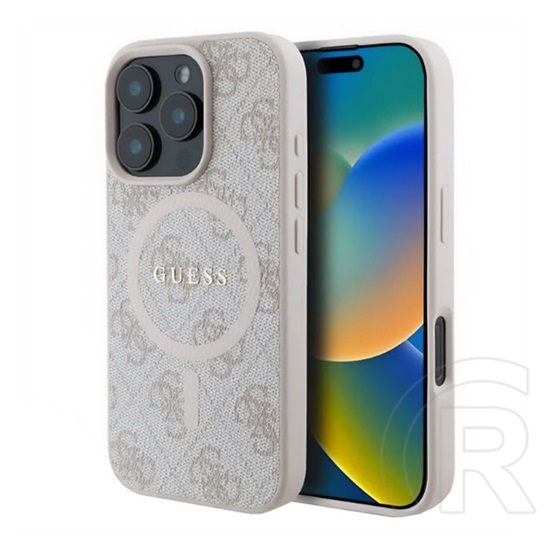 CG Mobile Apple iPhone 16 Pro guess 4g ring classic logo szilikon védő (ütésállóság, textil hátlap, magsafe) rózsaszín